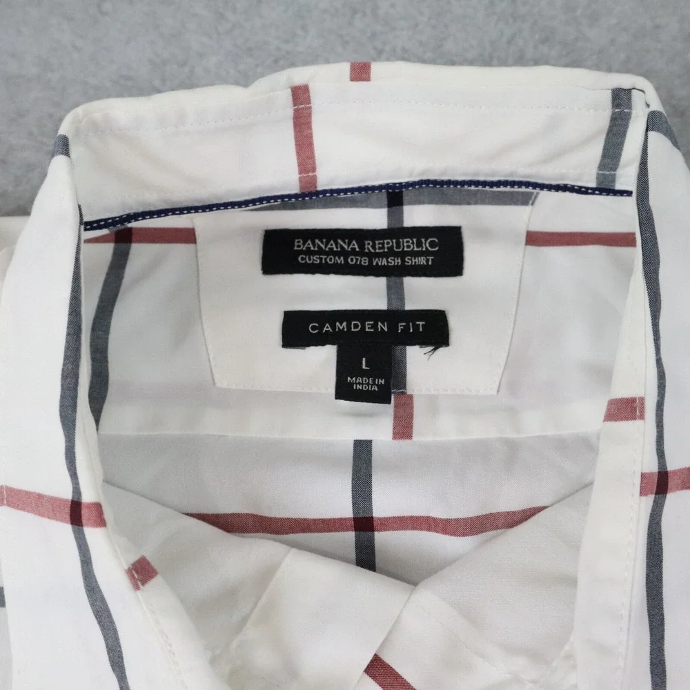 Banana Republic Shirt Mens Large Camden Fit Casual Button Up White Long Sleeve‎